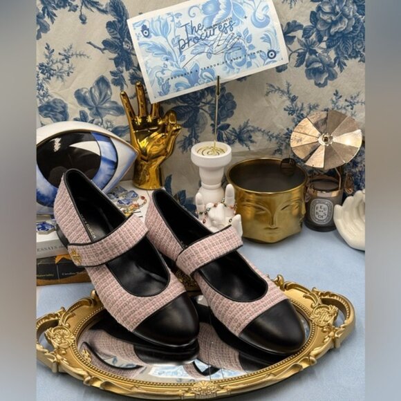 🆕 TORY BURCH 🧿 NWOB Mary Jane Heeled Ballet Flat, Pink Tweed, Sz 8 *SAMPLE* - Picture 2 of 16